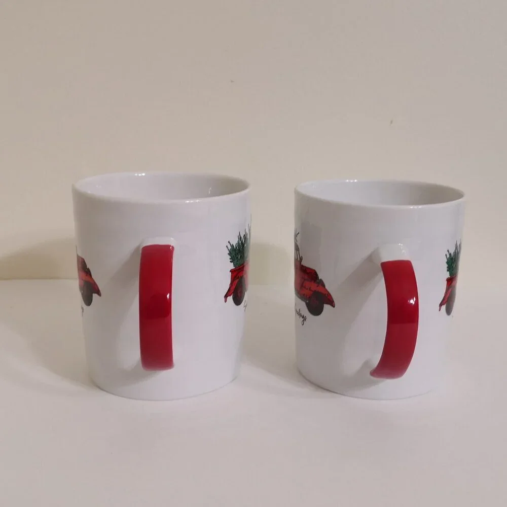 Pier 1 Season's Greetings Christmas Coffee Tea Mug 21 oz‎ Set of 2